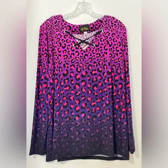 NWT Bob Mackie blouse art to wear leopard print stretchy boho goth whimsical - Picture 1 of 7